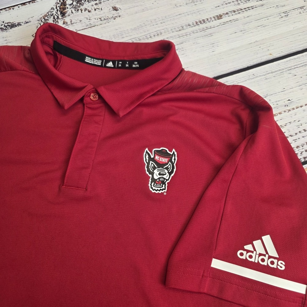 Adidas Short Sleeve‎ Polo Mens 2XL Red NC State Climalite Polyester Stretch Grip